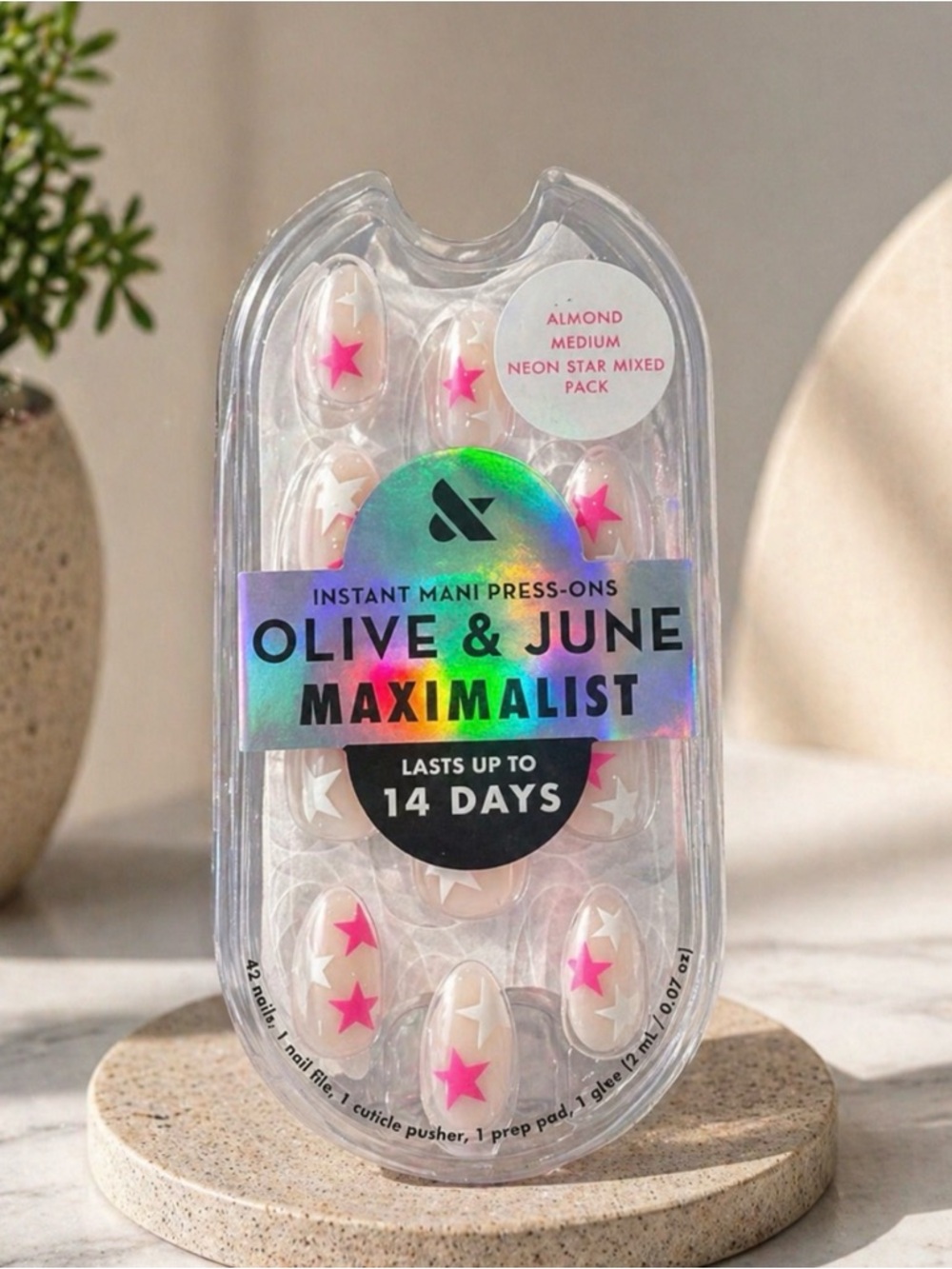 Olive and June Press On Nails in Mixed Neon Stars